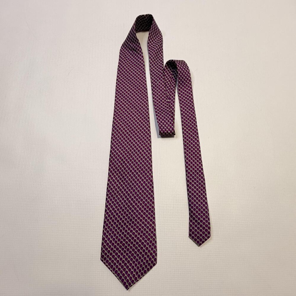 Lauren Ralph Lauren Silk Necktie Mens One Size Purple Green Geometric USA Made